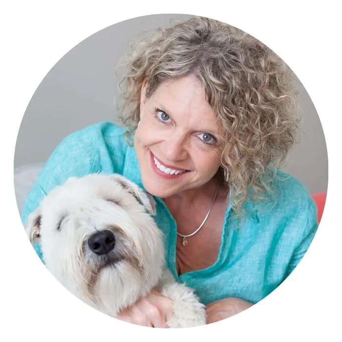 Circular image of Rhonda and dog